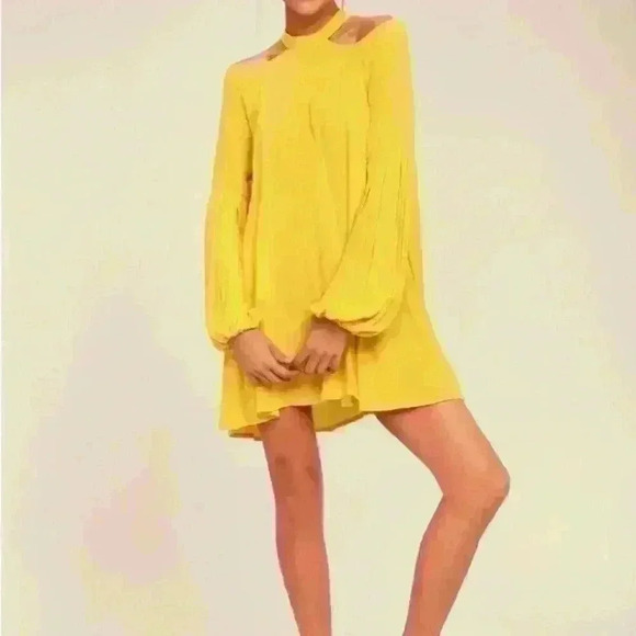 Free  People Drift Away Yellow Cold Shoulder Mini Dress Size L - Picture 12 of 12